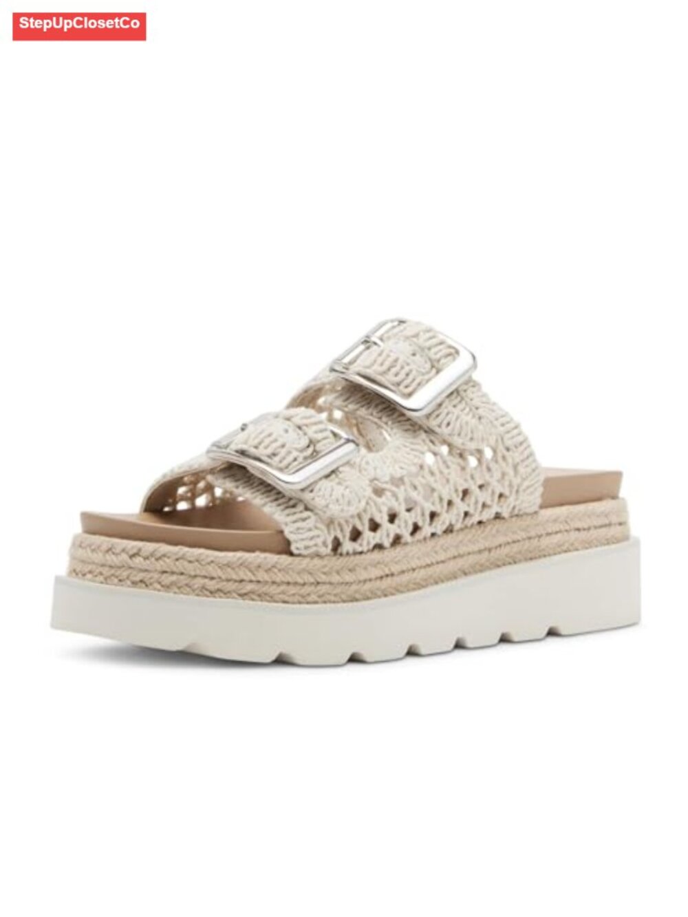 Woven Raffia Platform Sandals with Ankle Strap